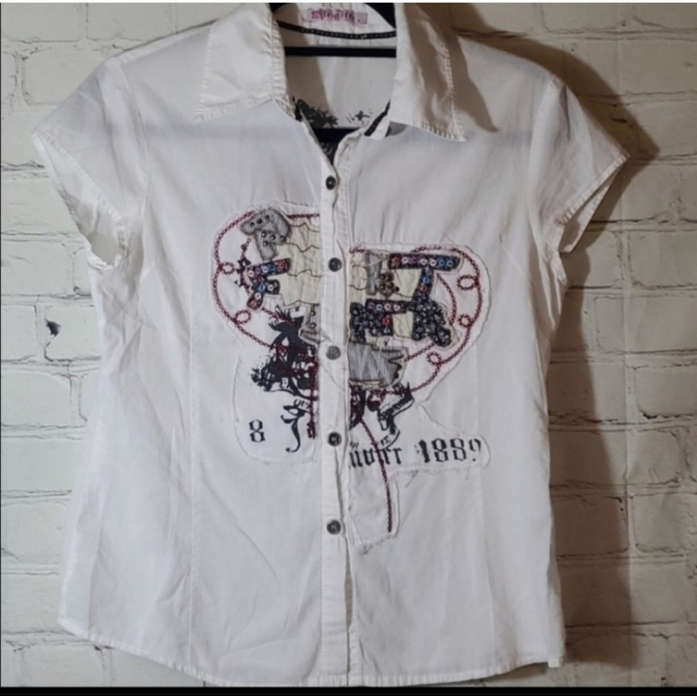 Brigitte Cap Sleeve Graphic Print Cotton Blouse